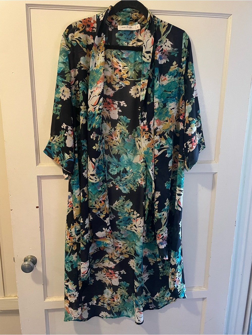 Floral Kimono Cardigan in Teal & Black